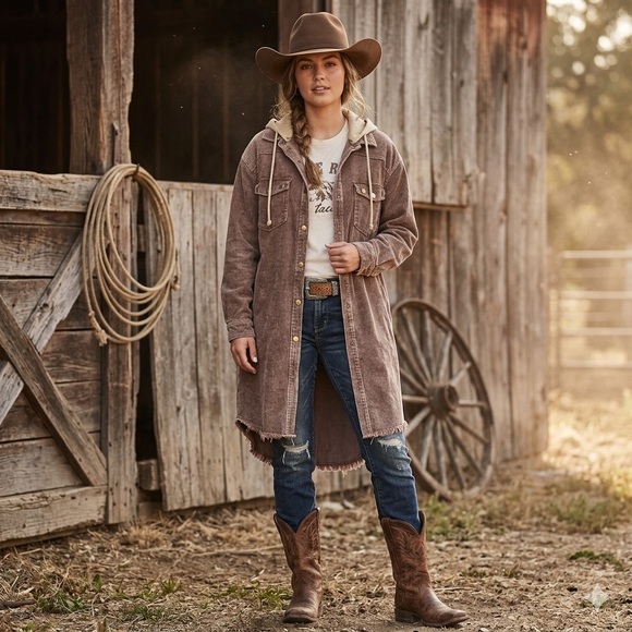 Oli & Hali Jackets & Blazers - Oli & Hali Corduroy Hooded Long Jacket Western Size Medium